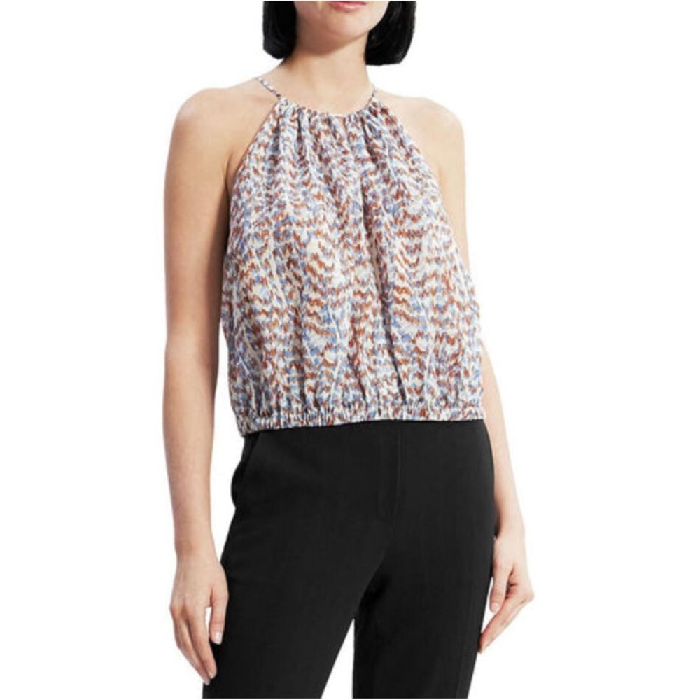 Theory Womens Blue Desert Lawn Gathered Cami Blouse M0505513 Sz P